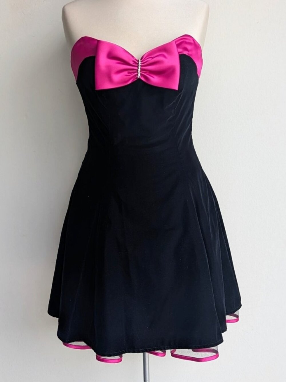 Vintage Joseph Ribkoff Velvet And Satin Strapless Mini Dress - Black And Pink
